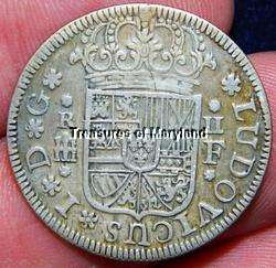 SCARCE SPANISH COIN 1724 LUDOVICUS 2 REALES PISTAREEN  