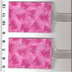  Set of 2 Luggage Tags Made with Pink Butterfly Fabric 