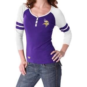   Minnesota Vikings Womens 3/4 Steeve Rib Henley Top