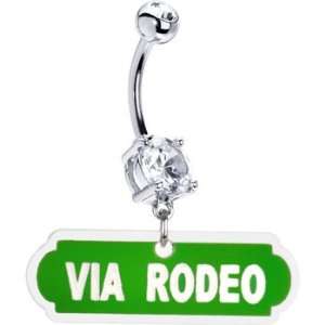  Green Via Rodeo Street Sign Belly Ring Jewelry