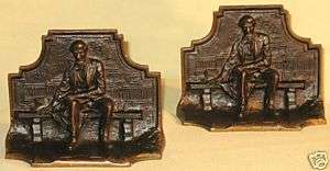 LINCOLN SOLID BRONZE BOOKENDS BENCH CAPITAL WASHINGTON  