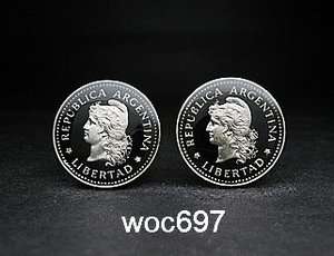 Argentina coin cufflinks 20 Centavos Capped liberty head  