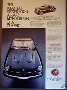 1980 FIAT Spider 2000 classic car photo print ad  