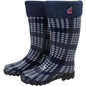  Cleveland Indians Ladies Navy Blue Plaid Cuffed Rain Boots 