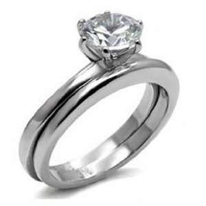   Unique Imitation Diamond Stainless Steel Wedding Ring Set   6: Jewelry
