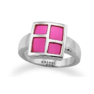  Stainless Steel Womens Ring with pink resin inlay 