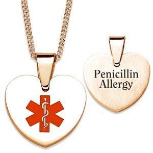   Gold Stainless Steel Engraved Medical Alert ID Heart Necklace Jewelry