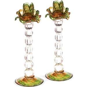  Country Chic Set of Two Hand Blown Candle Holders
