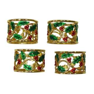 features christmas themed napkin rings in gold set of four sprigs of