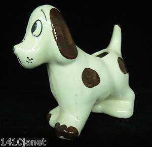Vintage Pottery Spotted Puppy Dog Planter Vase White w Brown Spots 5.5 