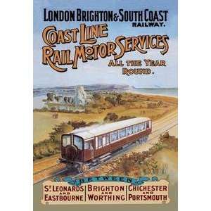  Vintage Art Coast Line Rail Motor Services All the Year 