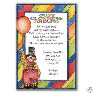 Clown Invitations Stripe Birthday Circus Carnival Party  