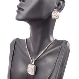 Silver Iced Out 3D Square Shaped Pendant with a 22 Inch Necklace and 