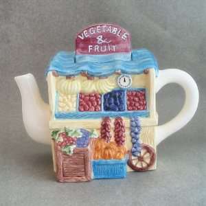  Whimsical Fruit & Vegetable Cart Ceramic Teapot