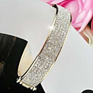 Sparkly 18KGold Plated Clear Swarovski Crystals Cuff Bangle Bracelet 