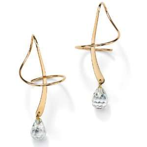   Gold DiamonUltra™ Cubic Zirconia Briolette Spiral Pierced Earrings