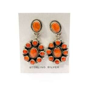  Orange Spiny Oyster Shell Circular Dangle Earrings 