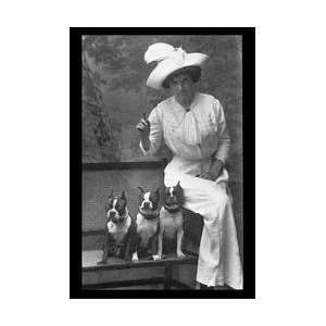  Mrs Rhoades and Her Three Boston Terriers 12x18 Giclee on 