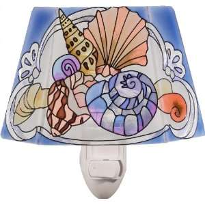  Shells   Ocean Theme Hand Painted Stained Glass 3 Sided 