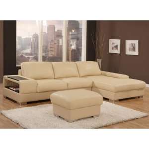    CR New York Cream Modern Leather Sectional Sofa