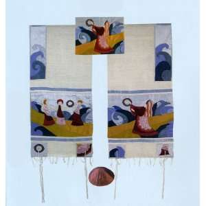  Emanuel Raw Silk Appliqued Tallit Set   Miriam, 34 x 75 
