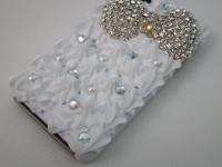 3D Cute Cake Pearl Bling Bow Crystal Case Cover for iPhone 4 4S Black 