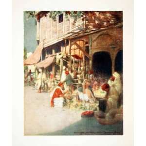  1912 Color Print A Rag Shop India Marketplace Cityscape 