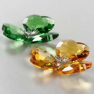  Sorelle Crystal Flower Pair   Amber & Emerald