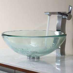   19mm thick Glass Vessel Sink and Sonus Faucet Chrome
