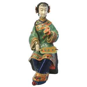 Chinese ceramic figurine  sitting lady with hand fan   exquisitely 