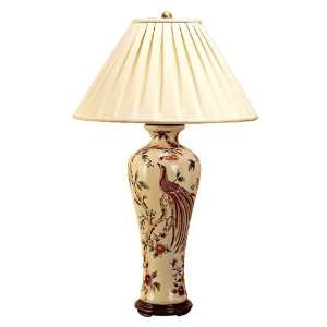  Oriental Accent Red Peacock Cream Porcelain Jar Table Lamp 