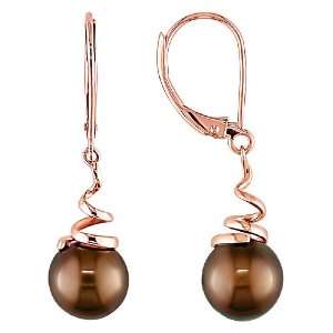   Gold 8 8.5mm Cultured Freshwater Chocolate Pearl Earrings Jewelry