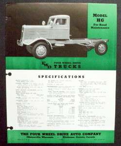 FWD 1938 Model HG 8 Ton Cab & Chassis Truck Brochure  