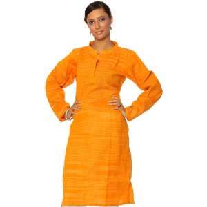    Orange Hand woven Khadi Kurta   Pure Cotton 