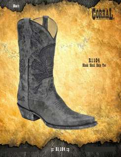   Genuine Leather Snip Toe Cowboy Western Boots Black Skull R1104  