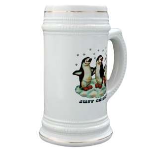 Stein (Glass Drink Mug Cup) Christmas Penguins Just Chillin in Snow