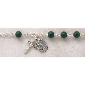 : Womens Rosary Bracelet, Sterling Silver Semi Precious 6MM Malachite 