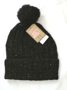 NWT JUICY COUTURE BLACK SEQUINED RIBBED POMPOM HAT Retail $75  