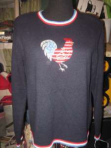 Christopher & Banks rooster red white blue sweater SZ L  