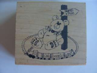 Imaginations  Rubber Stamp  Bear Resting on a North Pole Sign Train 
