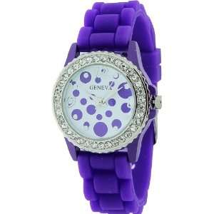 Purple Small Round Shape Silicone Watch with Crystals Around, Dots 