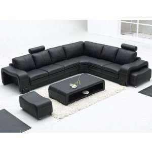 Tosh Furniture Modern Black Leather Sectional Set 
