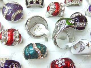   25pcs wholesale lots enamel fashion rings CZ silver P jewelry size 7 9