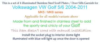 illuminated LED Door Sill Scuff Plate VW Golf 5/6  