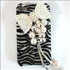 Bling bow Zebra rigid Back Case Cover for iPhone 4 4S  