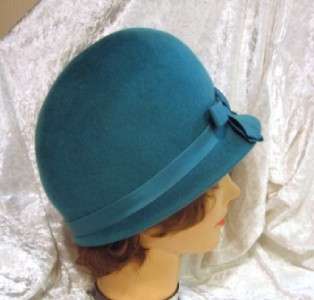Vintage Glenover Henry Pollak Wool Felt Cloche Teal Hat  