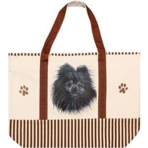  Black Pomeranian Brown Striped Tote Bag 