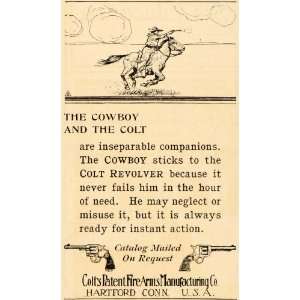  1904 Ad Antique Colt Firearms Cowboy Horse Revolver Gun 