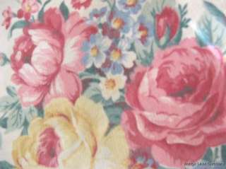 ROMANTIC Pink CABBAGE ROSES & SCROLLS Vintage BARKCLOTH FABRIC *So 