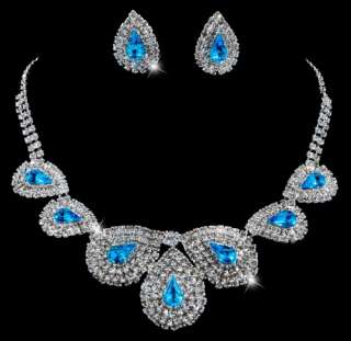 free 6color tear drop bridal women\s Necklace Earring Set silver 